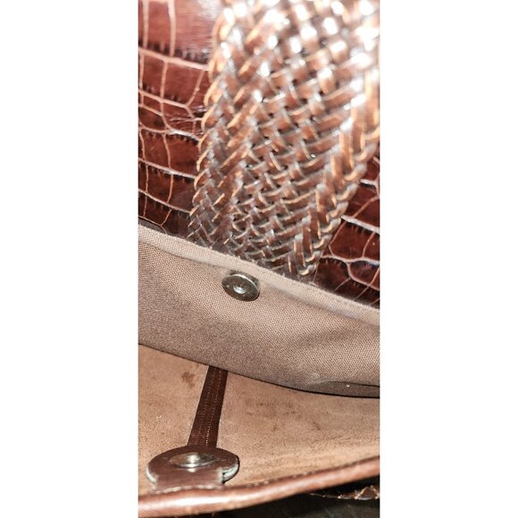 VTG Brighton Brown Leather Shoulder Bag  Croc-Embossed Accents & Braided Straps - Picture 5 of 6